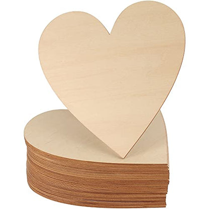 FUNSUEI 30 PCS 8 Inches Natural Wood Heart Slices, Unfinished Predrilled Wooden Heart Cutouts, Wood Heart Shape Slices for Home Decoration, Wedding,