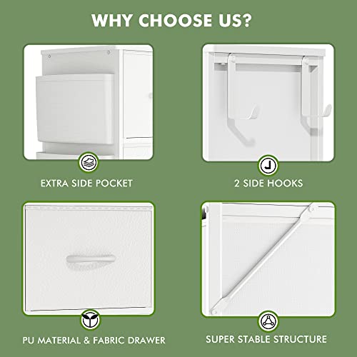 Lulive White Dresser for Bedroom with 10 Drawers, Chest of Drawers with Side Pockets and Hooks, PU Storage Dresser, Organizer Unit for Living Room, Lulive