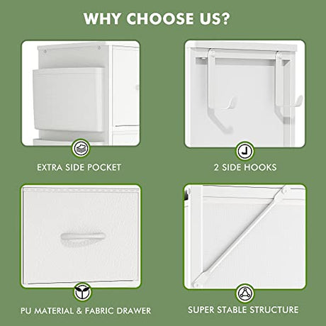 Lulive White Dresser for Bedroom with 10 Drawers, Chest of Drawers with Side Pockets and Hooks, PU Storage Dresser, Organizer Unit for Living Room, Lulive