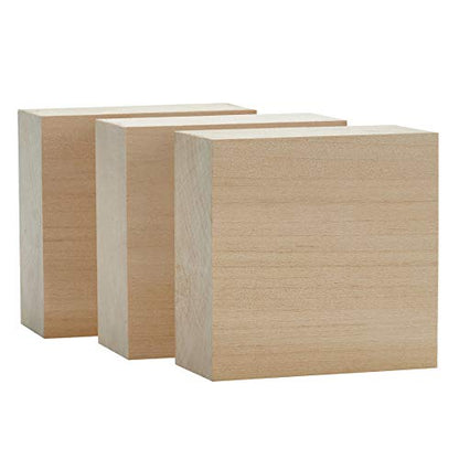 Basswood Carving Blocks Large 4x4x2 inch Wood Blanks DIY Wood Signs for Crafts by Craftiff - WoodArtSupply