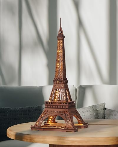 RoWood Eiffel Tower,3D Puzzle Model Kits for Adults,DIY 3D Wooden Puzzles for Adults,Builing Set with LED,Home Decoration Festival Gift Idea - WoodArtSupply