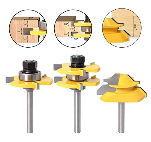 Lock Miter 45 Degree Joint Router Bits + 2Pcs Tongue and Groove Set [1/4-Inch Shank], APLUS 45° Lock Mitre Glue Joint Router Bit + Router Bit Set 3 APlus