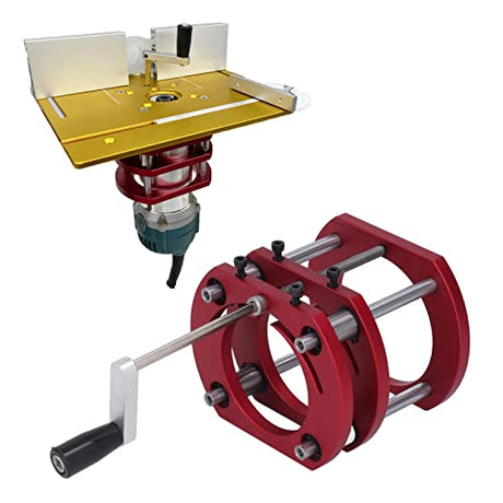 AMONIDA Router Lift, Red Aluminum Alloy Router Lift Base with Stainless Steel Support Rod, 4 Jaw Clamping, for Small Trimming Machines, Small Gong AMONIDA