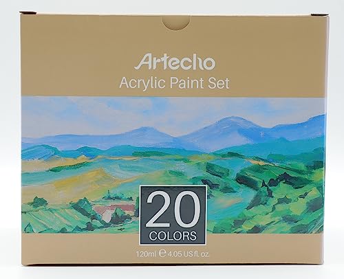 Artecho Professional Acrylic Paint Set, 20 Primary Colors (120ml / 4.05oz) Tubes, Art Craft Paints for Canvas, Rock, Stone, Wood, Fabric, Art - WoodArtSupply