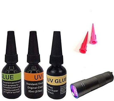 Riverruns UV Clear Glue Three Glue Formula Thick,Thin and Super Flew +12 LED Power Light Fly Tying for Building Flies Flies Heads Bodies and Wings