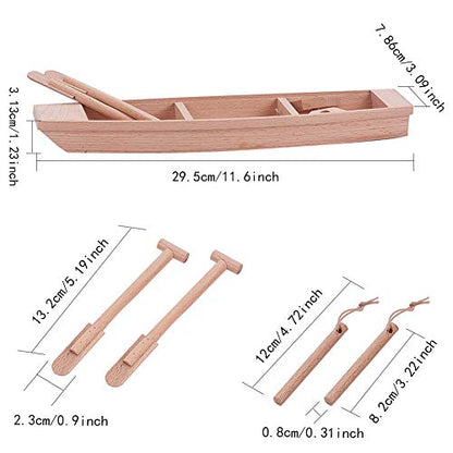 GORGECRAFT 11.6 Inch Large Wooden Boat Unfinished Natural Canoe Wood Craft Project Nautical Fishing Boat Model Ocean Landscape Ornamnets Sailboat - WoodArtSupply