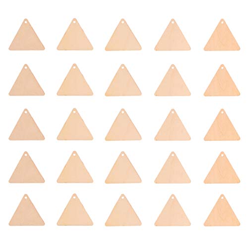 EXCEART 60pcs Wooden Cutouts Triangle Wood Cutout Unfinished Painting Wooden Pieces Slices with Hole Pendant for Crafts 60mm EXCEART