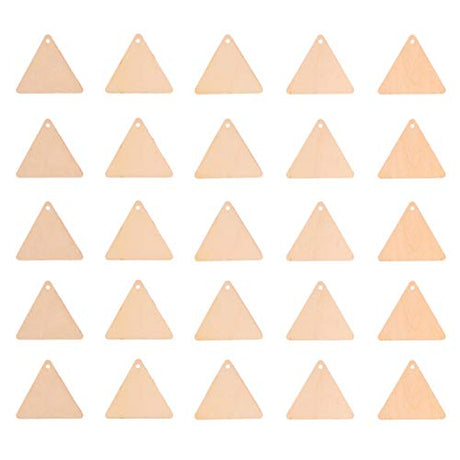 EXCEART 60pcs Wooden Cutouts Triangle Wood Cutout Unfinished Painting Wooden Pieces Slices with Hole Pendant for Crafts 60mm EXCEART