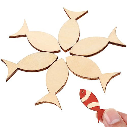 VICASKY 100 Pcs Unfinished Wood Shavings Fish Shape Wood Slices Graffiti Wood Shavings Creative DIY Accessories for Crafts Unfinished Wooden Ocean - WoodArtSupply