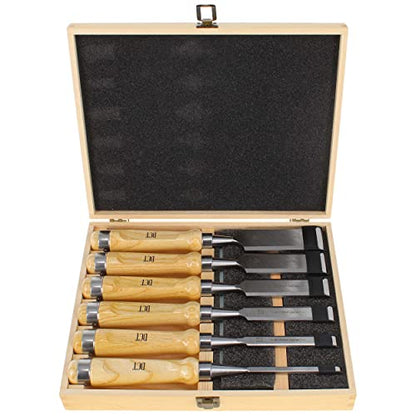 Deadwood Crafted Tools Wood Carving Tools Kit - 6pc Wood Carving Chisel Set with 2pc Sharpening Whetstone and Wooden Box - WoodArtSupply