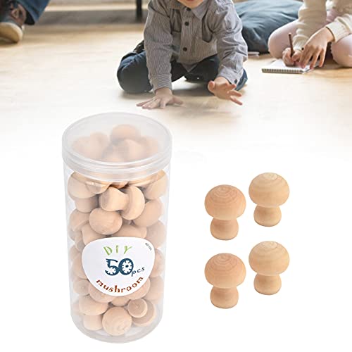 Wooden Mushroom Ornament, Unfinished Mushrooms, 50pcs Wood Mushroom DIY Toy in Clear Box, Plain Unpainted Mini Mushroom for Arts and Crafts Projects AUNMAS