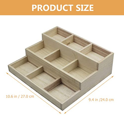 Zerodeko Wood Jewelry Tray 9 Grid Drawer Organizer Showcase Display Box Ring Earrings Holder Coffee Station Organizer Snacks Dried Fruits Platter - WoodArtSupply