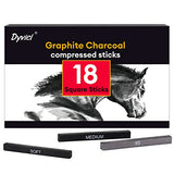 Dyvicl Compressed Graphite Charcoal Sticks, Square Black White Charcoal for Sketching, Drawing, Shading, Blending, Pack of 18 Dyvicl