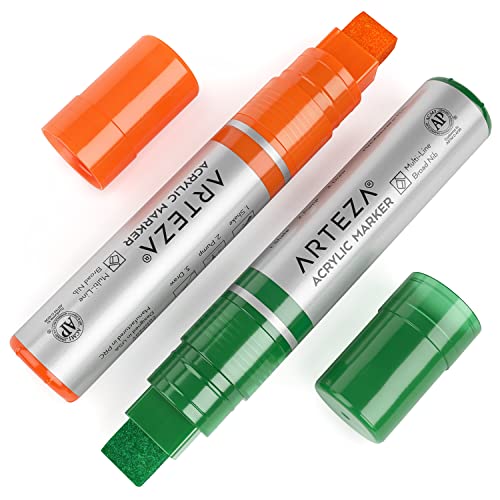 ARTEZA Acrylic Paint Markers, 7 Acrylic Paint Pens in Classic Colors, 3-in-1 Multi-Line Nibs, 5–15 mm Line, UV-Resistant, Art & Craft Supplies, Use ARTEZA