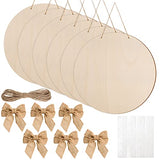 6 Pcs 14 Inch Wood Circles for Crafts Unfinished Wooden Slice Blank Round Wooden Door Hanger Sign Round Wooden Discs with Bows,Twine, Glue Point for AWIZOM