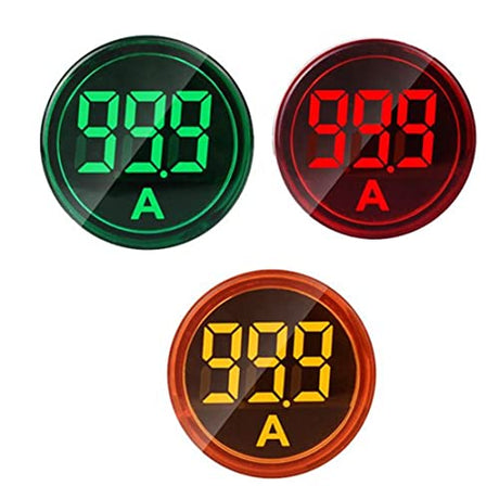 Szliyands 3pcs Digital Display AC Current Indicator, 22mm Round Head LED Current Tester 0~100A Ammeter Monitor Green red Yellow Szliyands