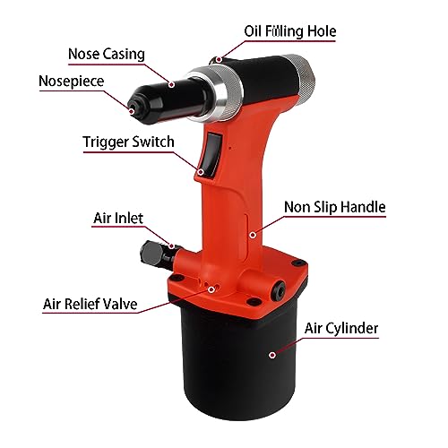 SHININGEYES Heavy Duty Air/Hydraulic Rivet Gun Professional Riveting Tool 1/4" air Power Tool no Self Suction Style (No- Self-Suction Style) SHININGEYES