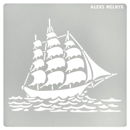 Aleks Melnyk No.475 Metal Stencil, Sailing Ship, Pirate Transport, Small Stencil, 1 PC, Template for Wood Burning, Engraving, Crafting, Scrapbook - WoodArtSupply