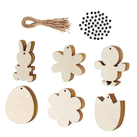 SEWOART 1 Set Easter Wood Chips Unfinished Wooden Pieces DIY Wood Chip Easter Egg Wooden Cutout Bunny Decorations Rabbit Decorations for The Home SEWOART