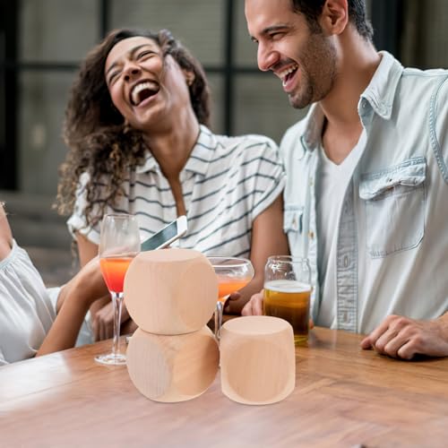 EXCEART Blank Wooden Dice 3pcs Unfinished Square Blocks 6 Sided Wooden Cubes with Rounded Corners for Xmas DIY Craft Projects EXCEART