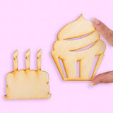 Pack of 24 Unfinished Wood Birthday Cake and Cupcake Cutouts by Factory Direct Craft - Blank Wooden DIY Cake Shapes for Scouts, Camps, Vacation Bible Factory Direct Craft