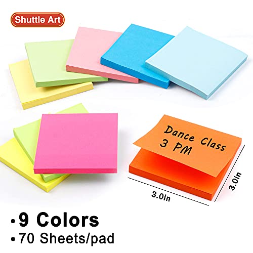 Shuttle Art School & Work Supplies Bundle, 10 Black Liquid Ink Rollerball Pens + 9 Bright Colors Sticky Notes for Writing Journaling Taking Notes Shuttle Art