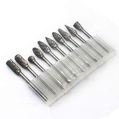 YUFUTOL Carbide Burr Set - 10pcs Double Cut Solid Carbide Rotary Burrs 3mm(0.118'') Shank Fits Die Grinder Drill for Woodworking,drilling Metal - WoodArtSupply