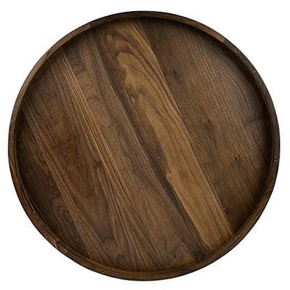 KINGCRAFT 26 x 26 inches Extra Large Round Ottoman Table Tray Wooden Solid Serving Tray with Handle Black Walnut Circle Platter Decorative Tray for - WoodArtSupply