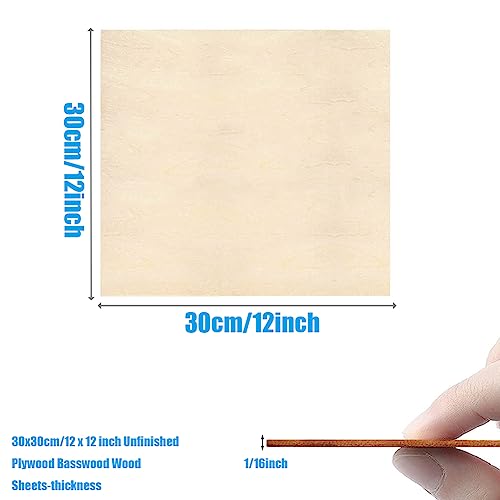 ZQYYQZ 8 Pcs Basswood Sheets 12×12×1/16 Inch, Thin Unfinished Plywood Sheets for Crafts, Plywood Basswood Sheet for DIY Projects, Painting, Wood - WoodArtSupply