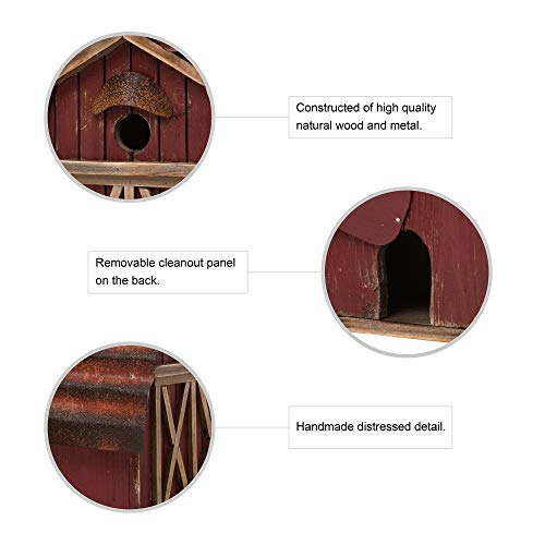 Glitzhome 10.25" H Hanging Birdhouse Rustic Wooden Barn Garden Bird House for Outdoor glitzhome