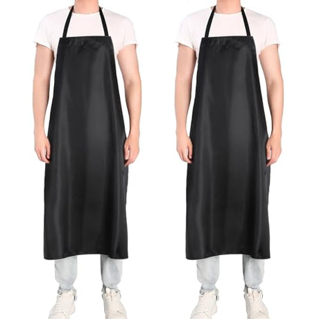 NEU SAFETY 2pc Bib Apron Set, Waterproof and Durable, Large Size 43.3x28.7 Inches, Black PVC Vinyl Coated, Ideal for Dog Grooming, Dishwashing, NEU SAFETY