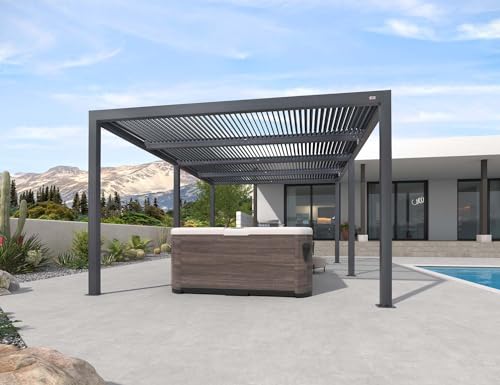 PURPLE LEAF Louvered Pergola 12' x 20' Outdoor Aluminum Pergola with Adjustable Roof for Deck Backyard Garden Grey Hardtop Gazebo PURPLE LEAF