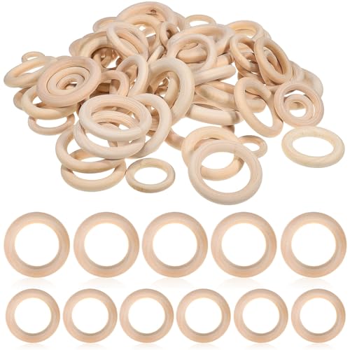 KALLORY Macrame Wooden Rings 80pcs Unfinished Solid Large Wooden Circle Round Ring Macrame Plant Hanger for DIY Craft Pendant Connectors Jewelry KALLORY