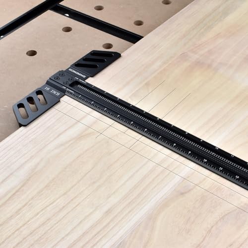 GOINGMAKE Woodworking T-Square 16 Inch Aluminum Alloy T Square Ruler 1/32" Hole Scrbing Guides Positioning Scribe Tool Precision Woodworking Ruler - WoodArtSupply