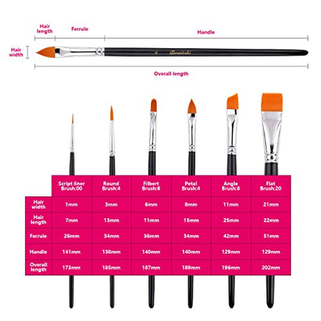 Bowitzki Face Paint Brush Set, 6pcs Artist Brushes for Body Face Painting,Acrylic Painting Watercolor Oil Gouache Bowitzki
