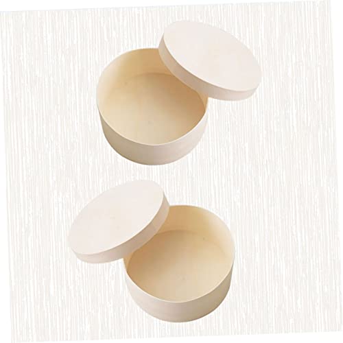 VOSAREA 2 Pcs Wooden Keepsake Box Plain Wooden Boxes Wooden Craft Box Unfinished Keepsake Box Wooden Storage Container Small Gift Box Round Wood Case VOSAREA