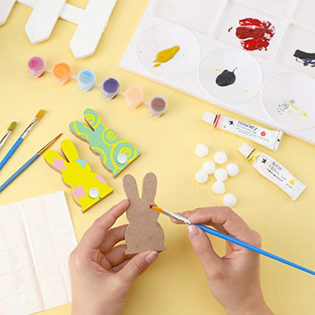 Gerrii 20 Pcs Easter Wooden Bunny Cutouts Unfinished Peep Bunny Table Wooden Signs with 22 White Felt Balls, Blank Bunny Wood Shaped Craft Tags, 30 Gerrii