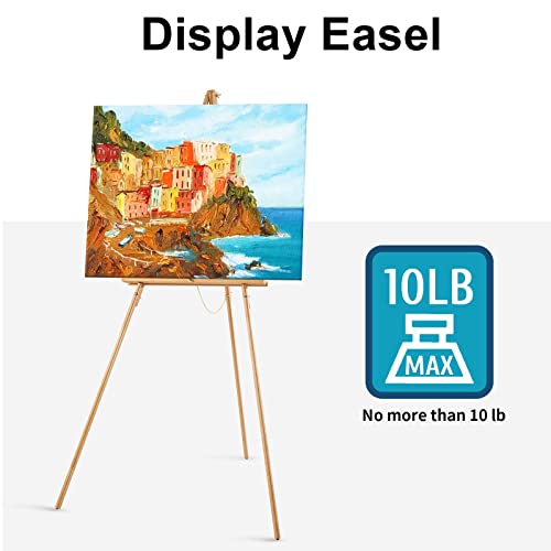 Falling in Art 65" A-Frame Tripod Easel Stand, Wooden Display Easel with Adjustable Canvas Holder, Floor Easel for Wedding Signs, Posters, Paintings, - WoodArtSupply