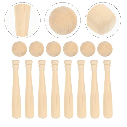 HEALLILY 60pcs Unfinished Mini Wooden Baseball Bats and Balls Natural Wood Baseball Bat Unpainted Baseball Bat Beads for Keychain Action Figures DIY HEALLILY