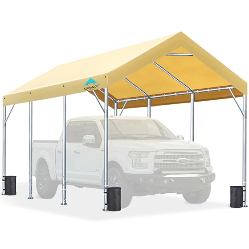 ADVANCE OUTDOOR 10x20 ft Heavy Duty Carport with Adjustable Height from 9.5ft to 11ft, Car Canopy Garage Shelter Boat Wedding Party Tent, Beige - WoodArtSupply