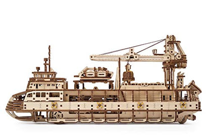 UGEARS 3D Puzzles Research Vessel - DIY Model Ship 3D Idea - Unique and Creative Wooden Mechanical Models - Self Assembly Woodcraft Construction Kits - WoodArtSupply