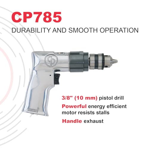 Chicago Pneumatic CP785 - Air Power Drill, Power Tools & Home Improvement, 3/8 Inch (10 mm), Keyed Chuck, Aluminum Housing, Pistol Handle, 0.5 HP / - WoodArtSupply