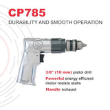 Chicago Pneumatic CP785 - Air Power Drill, Power Tools & Home Improvement, 3/8 Inch (10 mm), Keyed Chuck, Aluminum Housing, Pistol Handle, 0.5 HP / Chicago Pneumatic