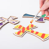 Unfinished Wood Cross (12 Pack) Wood Cutouts Shaped Cross for DIY Crafts with Jute and Silver String… Cregugua