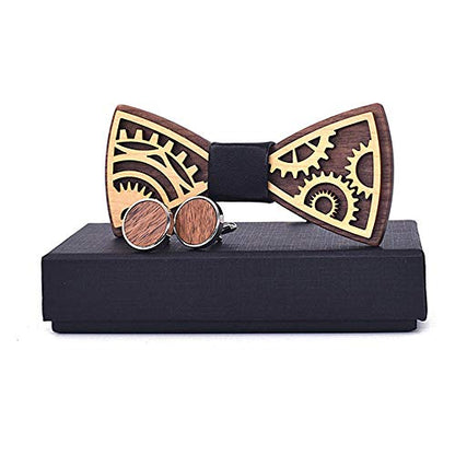RTFGJ 3D Wooden Fashion Men's Women's Wooden Bow Tie Gear Carving Butterfly Tie Butterfly Shirt Wooden Bow Tie (Color : Black, Size : 59.5cm)