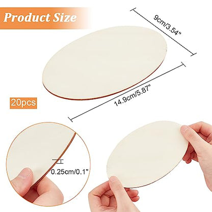 NBEADS 20 Pcs Wood Oval Sheets, Unfinished Thin Blank Wood 5.9×3.5 Inch(14.9×9cm) Oval Craft Wood Wooden Discs Slices for DIY Craft Wedding Christmas