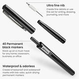 ARTEZA Permanent Markers, 40 Black Pens, Ultra-Fine Tip, Quick-Drying, Water Resistant, for Calligraphy and Note Taking, Office, Classroom ARTEZA