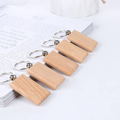 20 Pcs Blank Wood Keychian to Paint, Blank Wood Keychains for Crafts, Rectangle Wooden Key Tags for Engraving, Blank Keychains, Personalized Key