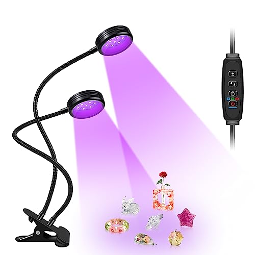 LEDLampsWorld USB UV Black Light Dual Head, 10W 395nm-405nm LED UV Lamp with Clamp, Gooseneck UV Light for Resin Curing, Blacklight Poster,