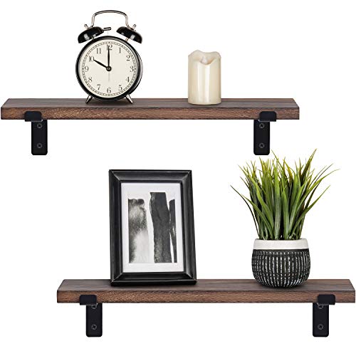 Mkono Floating Shelves Wall Mounted Rustic Wood Wall Shelf Modern Storage Shelving with L Brackets for Home Decor Bathroom Bedroom Living Room - WoodArtSupply